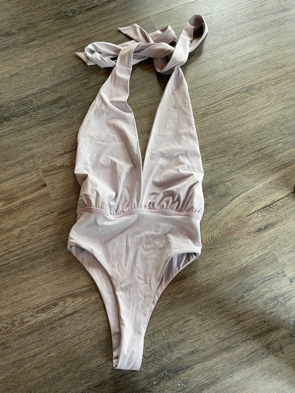 Plunging Halter One-Piece Swimsuit in Light Mauve